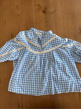 Listicle Blue Gingham Lace-Trim Blouse
